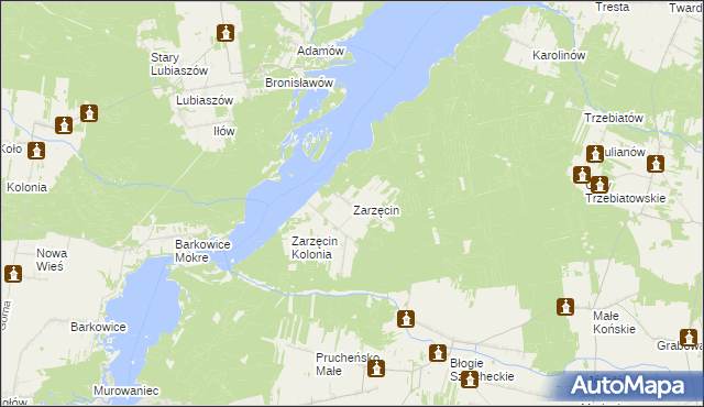 mapa Zarzęcin, Zarzęcin na mapie Targeo