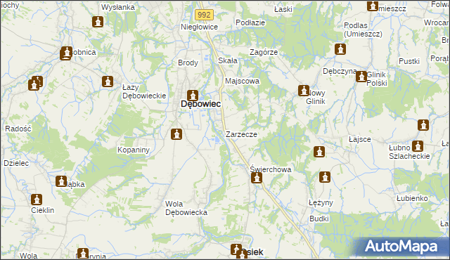 mapa Zarzecze gmina Dębowiec, Zarzecze gmina Dębowiec na mapie Targeo