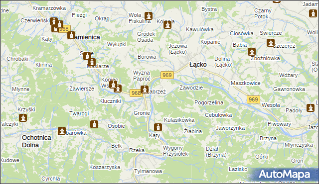 mapa Zarzecze gmina Łącko, Zarzecze gmina Łącko na mapie Targeo