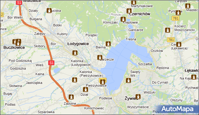 mapa Zarzecze gmina Łodygowice, Zarzecze gmina Łodygowice na mapie Targeo