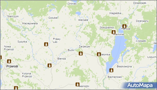 mapa Zarzecze gmina Przerośl, Zarzecze gmina Przerośl na mapie Targeo