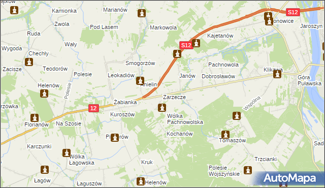 mapa Zarzecze gmina Puławy, Zarzecze gmina Puławy na mapie Targeo