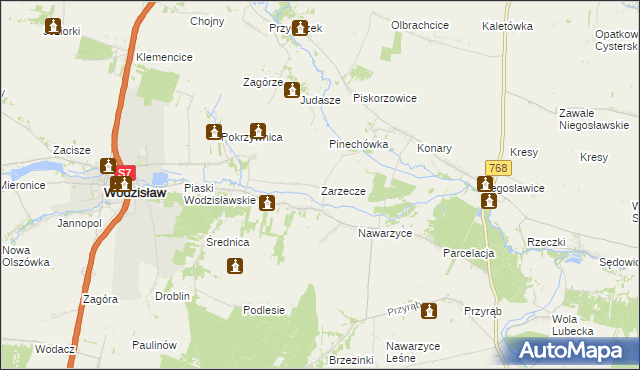 mapa Zarzecze gmina Wodzisław, Zarzecze gmina Wodzisław na mapie Targeo