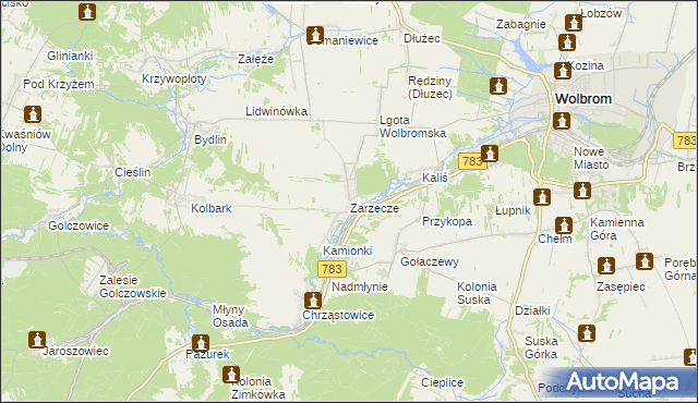 mapa Zarzecze gmina Wolbrom, Zarzecze gmina Wolbrom na mapie Targeo