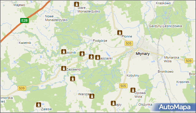 mapa Zaścianki gmina Młynary, Zaścianki gmina Młynary na mapie Targeo