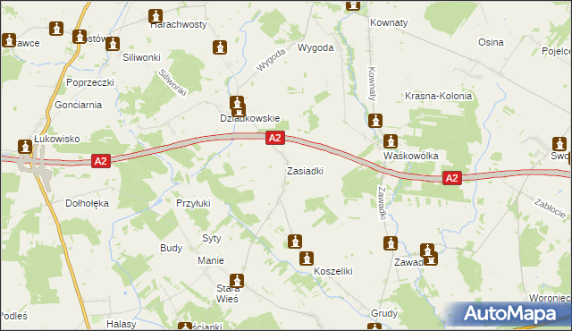 mapa Zasiadki, Zasiadki na mapie Targeo