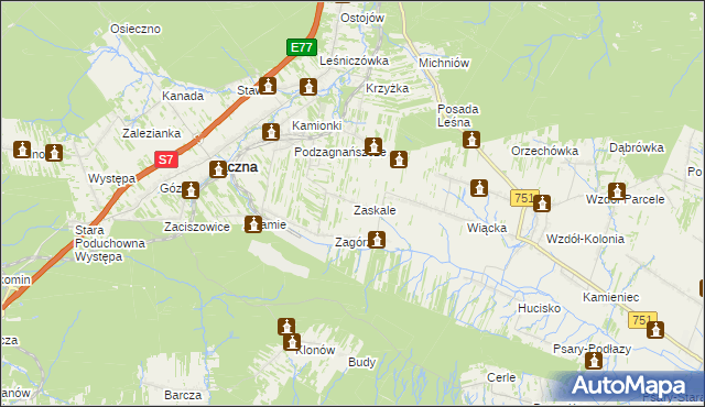 mapa Zaskale gmina Łączna, Zaskale gmina Łączna na mapie Targeo