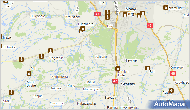 mapa Zaskale gmina Szaflary, Zaskale gmina Szaflary na mapie Targeo