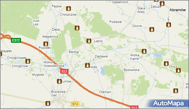 mapa Zastawie gmina Kurów, Zastawie gmina Kurów na mapie Targeo