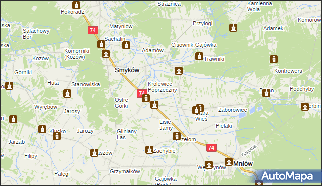 mapa Zastawie gmina Smyków, Zastawie gmina Smyków na mapie Targeo