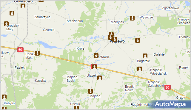 mapa Zastawie gmina Wąsewo, Zastawie gmina Wąsewo na mapie Targeo