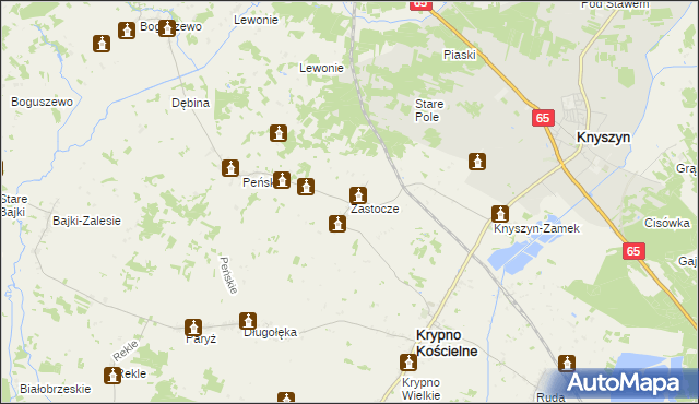 mapa Zastocze gmina Krypno, Zastocze gmina Krypno na mapie Targeo