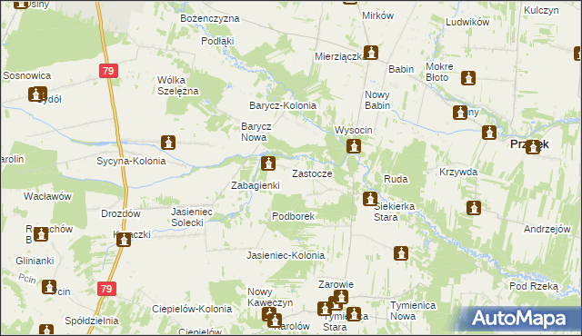 mapa Zastocze gmina Zwoleń, Zastocze gmina Zwoleń na mapie Targeo