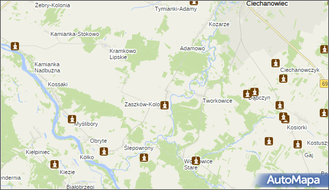 mapa Zaszków gmina Nur, Zaszków gmina Nur na mapie Targeo