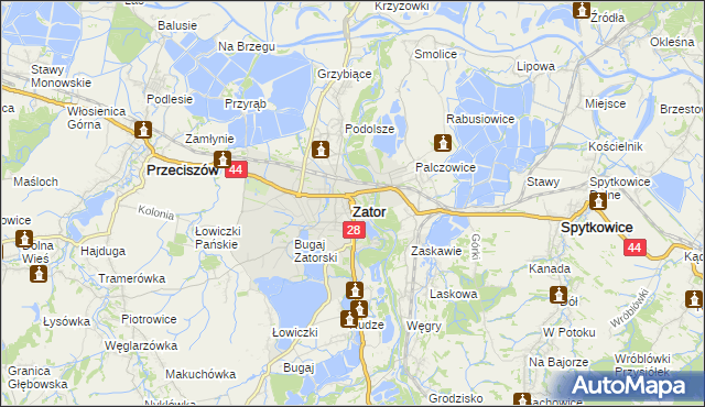 mapa Zator powiat oświęcimski, Zator powiat oświęcimski na mapie Targeo