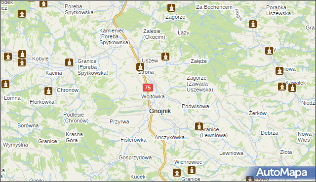 mapa Zawada Uszewska, Zawada Uszewska na mapie Targeo