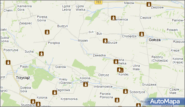 mapa Zawadka gmina Gołcza, Zawadka gmina Gołcza na mapie Targeo