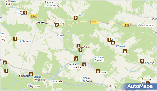 mapa Zawadki gmina Susiec, Zawadki gmina Susiec na mapie Targeo