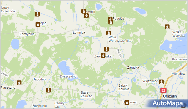 mapa Zawadówka gmina Urszulin, Zawadówka gmina Urszulin na mapie Targeo