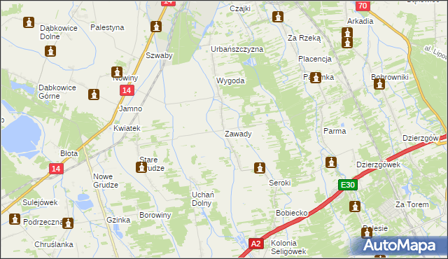 mapa Zawady gmina Łowicz, Zawady gmina Łowicz na mapie Targeo