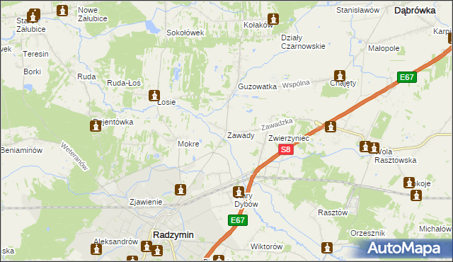 mapa Zawady gmina Radzymin, Zawady gmina Radzymin na mapie Targeo