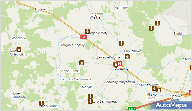 mapa Zawady-Kolonia, Zawady-Kolonia na mapie Targeo