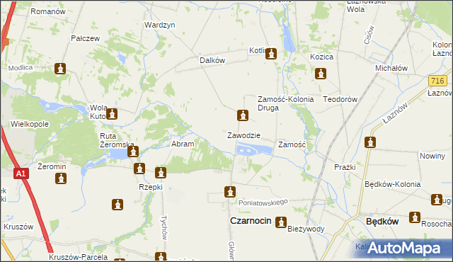 mapa Zawodzie gmina Czarnocin, Zawodzie gmina Czarnocin na mapie Targeo