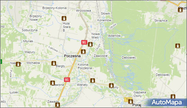 mapa Zawodzie gmina Poczesna, Zawodzie gmina Poczesna na mapie Targeo