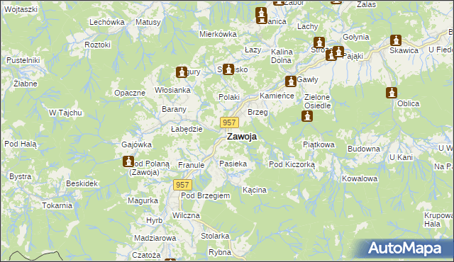 mapa Zawoja, Zawoja na mapie Targeo