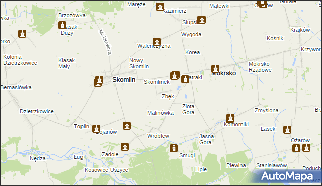 mapa Zbęk gmina Skomlin, Zbęk gmina Skomlin na mapie Targeo