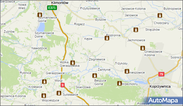 mapa Zbigniewice-Kolonia, Zbigniewice-Kolonia na mapie Targeo