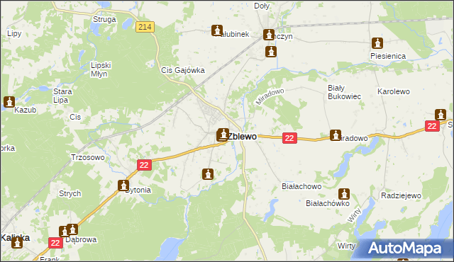 mapa Zblewo, Zblewo na mapie Targeo