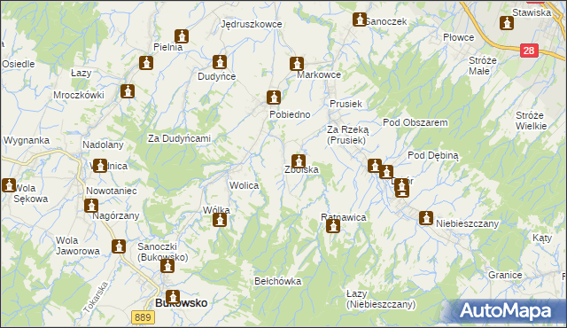 mapa Zboiska gmina Bukowsko, Zboiska gmina Bukowsko na mapie Targeo