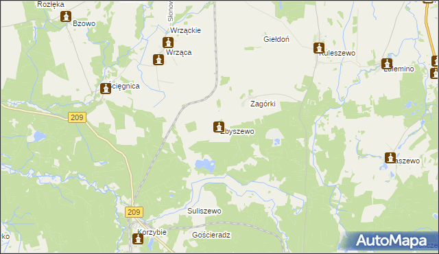 mapa Zbyszewo gmina Kobylnica, Zbyszewo gmina Kobylnica na mapie Targeo