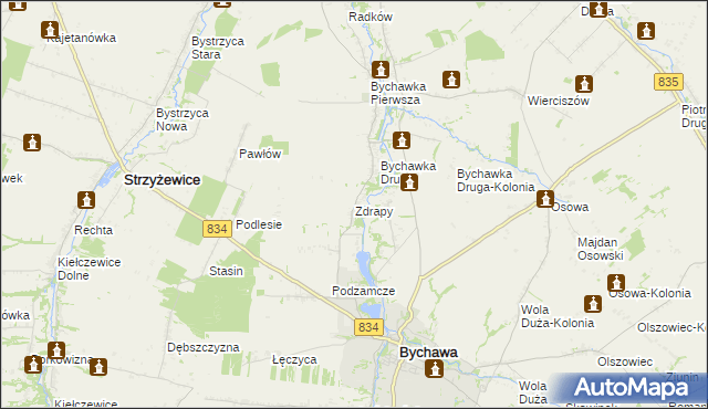 mapa Zdrapy gmina Bychawa, Zdrapy gmina Bychawa na mapie Targeo