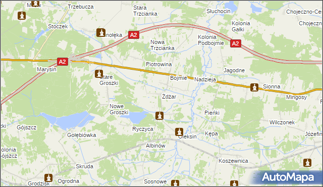 mapa Żdżar gmina Kotuń, Żdżar gmina Kotuń na mapie Targeo