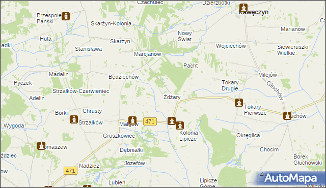 mapa Żdżary gmina Kawęczyn, Żdżary gmina Kawęczyn na mapie Targeo