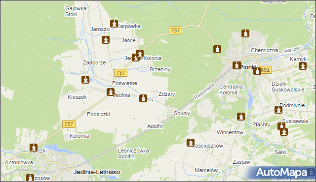 mapa Żdżary gmina Pionki, Żdżary gmina Pionki na mapie Targeo