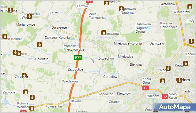 mapa Zdziechów gmina Zakrzew, Zdziechów gmina Zakrzew na mapie Targeo