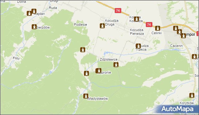 mapa Zdzisławice gmina Dzwola, Zdzisławice gmina Dzwola na mapie Targeo