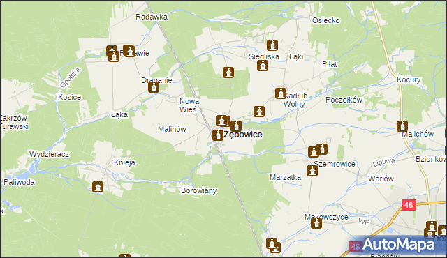 mapa Zębowice powiat oleski, Zębowice powiat oleski na mapie Targeo