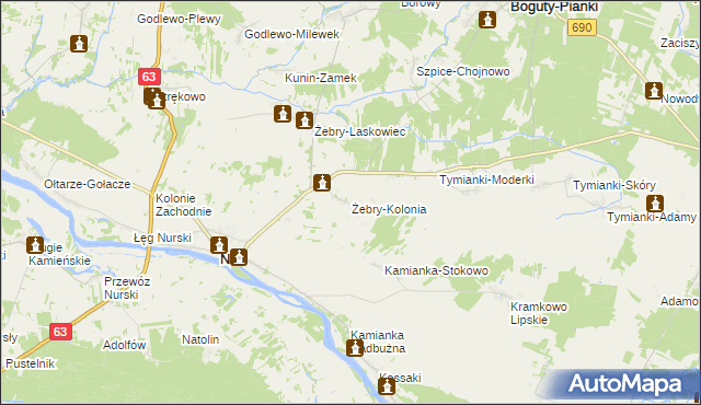 mapa Żebry-Kolonia gmina Nur, Żebry-Kolonia gmina Nur na mapie Targeo