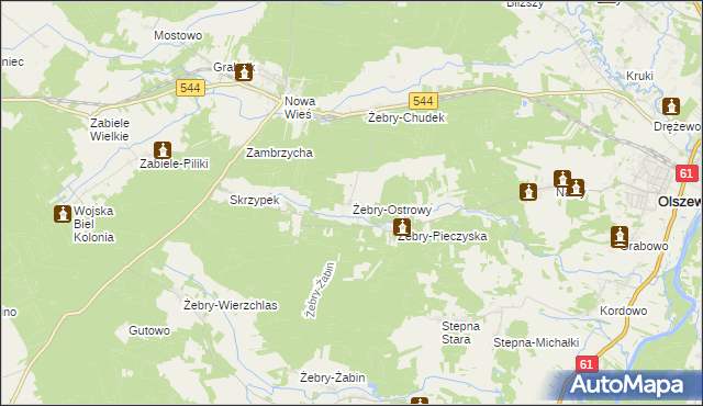 mapa Żebry-Ostrowy, Żebry-Ostrowy na mapie Targeo