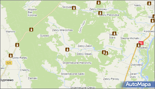 mapa Żebry-Żabin, Żebry-Żabin na mapie Targeo