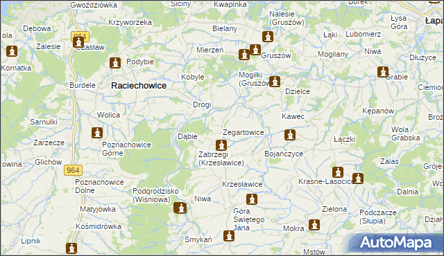 mapa Zegartowice gmina Raciechowice, Zegartowice gmina Raciechowice na mapie Targeo