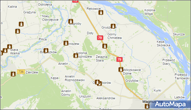 mapa Żelazna Stara gmina Magnuszew, Żelazna Stara gmina Magnuszew na mapie Targeo