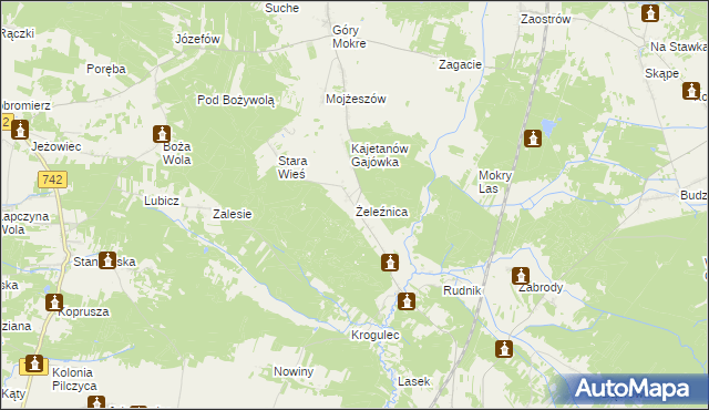 mapa Żeleźnica gmina Przedbórz, Żeleźnica gmina Przedbórz na mapie Targeo