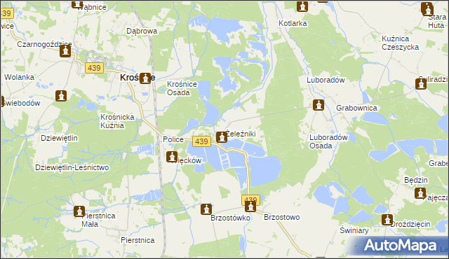 mapa Żeleźniki gmina Krośnice, Żeleźniki gmina Krośnice na mapie Targeo