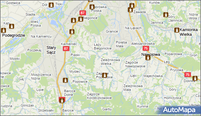 mapa Żeleźnikowa Wielka, Żeleźnikowa Wielka na mapie Targeo