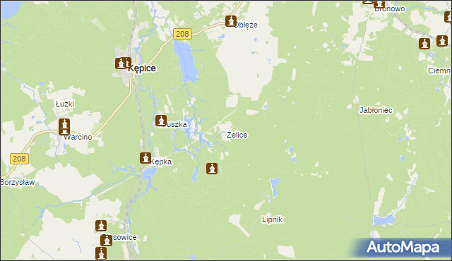 mapa Żelice gmina Kępice, Żelice gmina Kępice na mapie Targeo